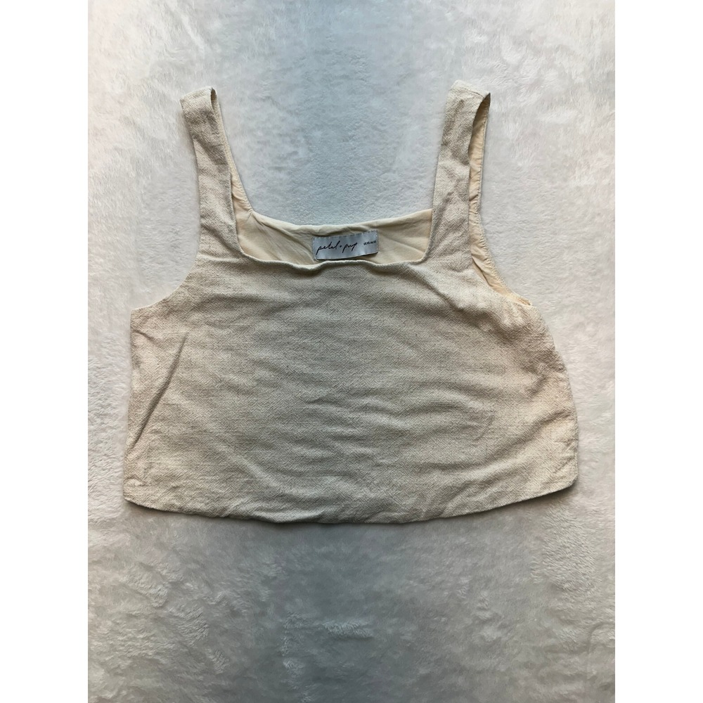 Petal + Pup Womens XS Cream 100% Linen Square Neck Sleeveless Crop Top-176